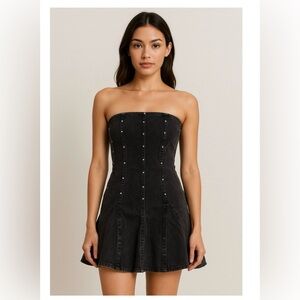 Wild Fable Black Washed Denim Studded Strapless Dress